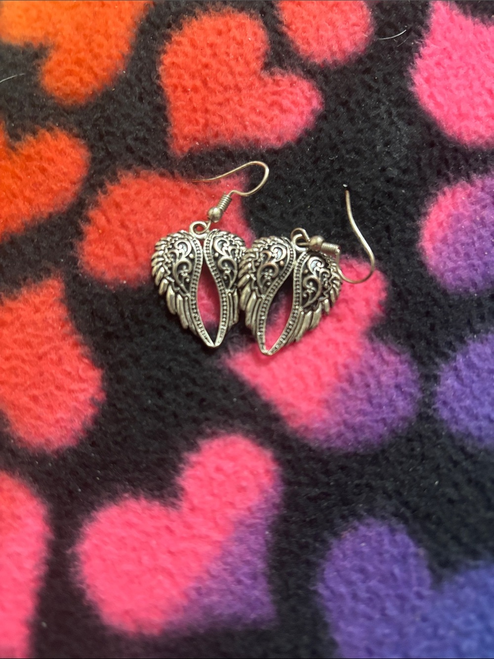 Silver-tone Filigree Wing Drop Earrings - Pink Accent